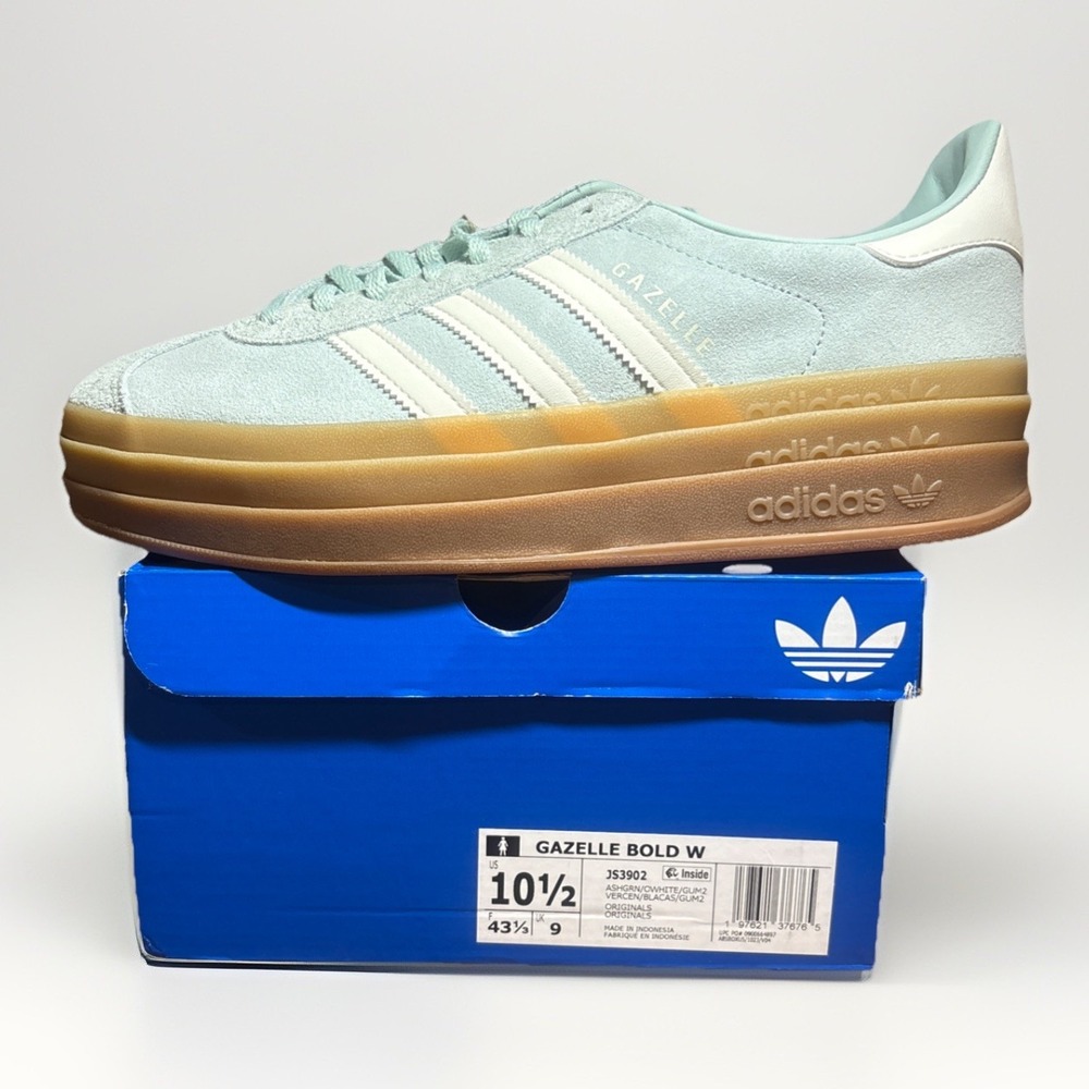 New Size 10.5 Adidas Gazelle Bold Ash Green‎ White Gum W JS3902